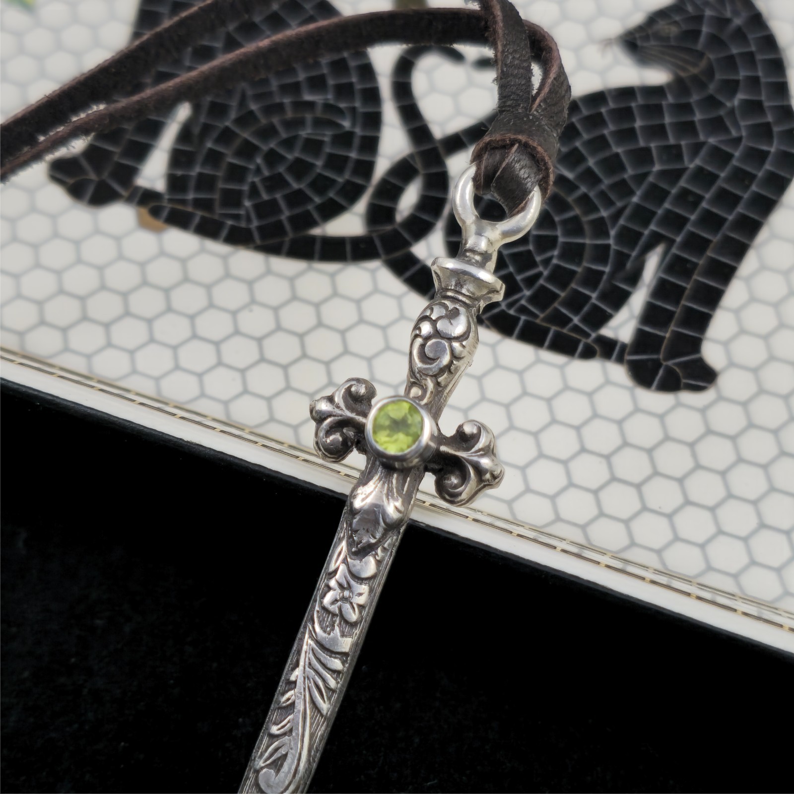 Floral Engraved Sterling Silver Sword Necklace, Gothic Renaissance Style Pendant