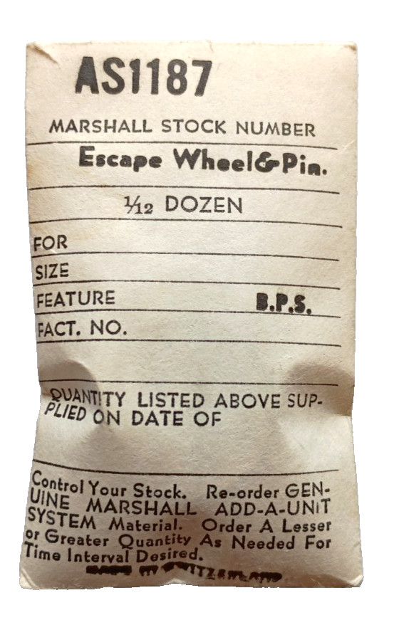 AS 1187 ESCAPE WHEEL, C/C watch part #702/220 SEE DESCRIPTION-Match-Calibers