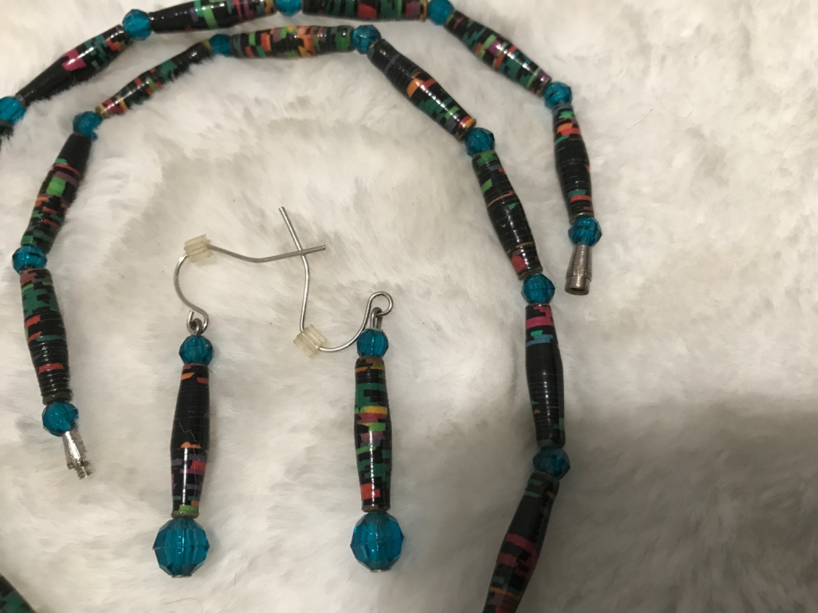 Artisan Unique Rolled Varnished Tube Paper Earrings Necklace Set