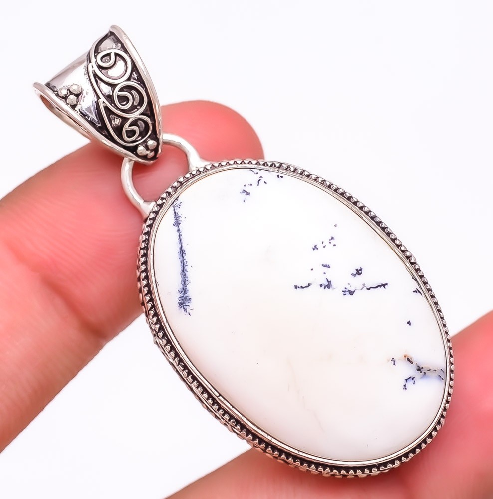 Natural Dendritic Opal Gemstone 925 Silver Plated Jewelry Pendant 2.0″ M1524