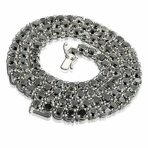 Unisex Black Diamond Tennis Necklace 18″ Inches In 925 Sterling Silver Certified