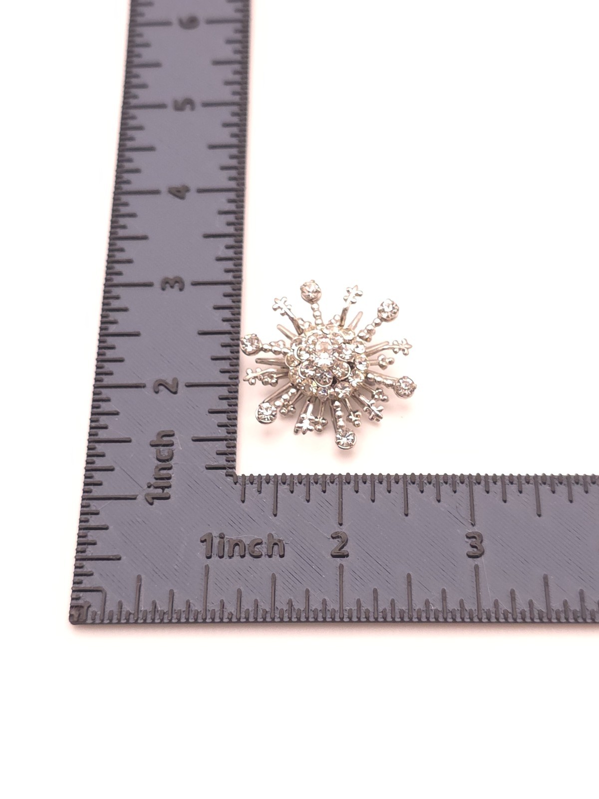 Silver Tone Starburst Celestial Clear Rhinestone Prong Set Brooch Pin