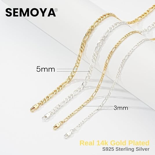 Mens Womens Gold Silver Chain Necklace Cuban Figaro Link 3mm 5mm 18-24