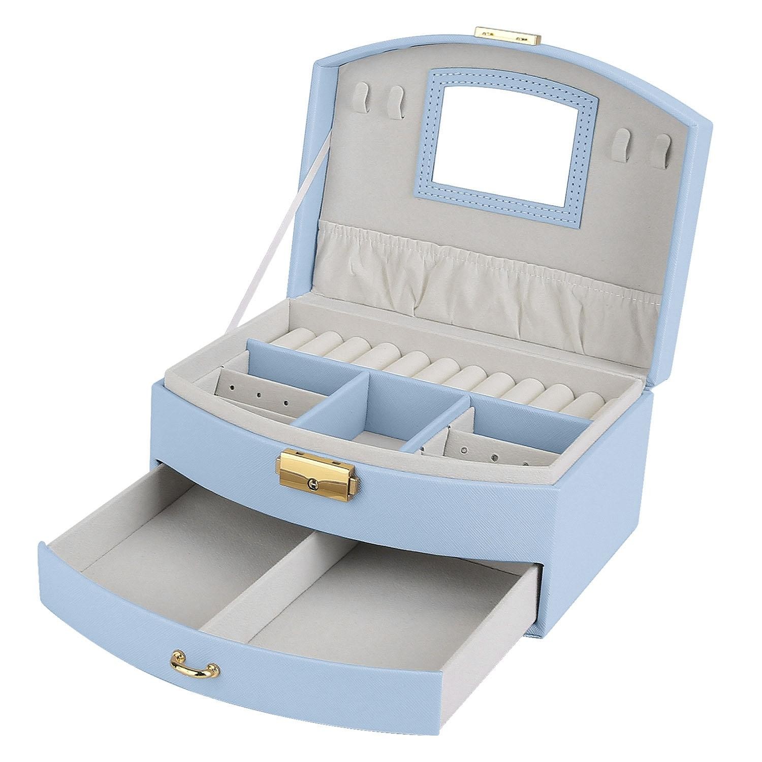 2-Layer Jewelry Box f/ Women Girls Lockable Lear Organizer Travel Case f/ Rings