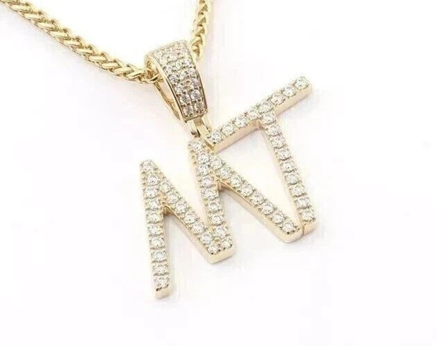 1.30Ct Round Cut Simulated Diamond Custom Letter Pendant 14K Yellow Gold Plated