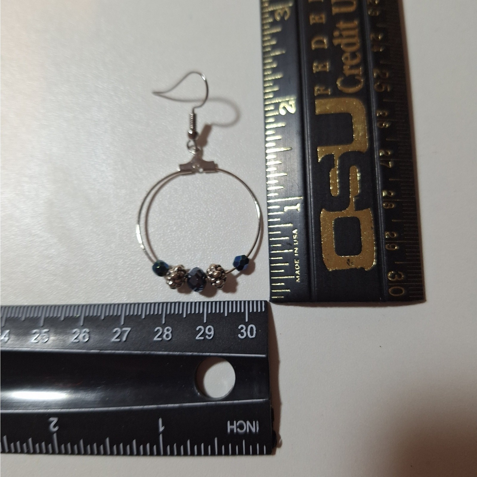 Hoop Earrings Silver Tone Black Iridescent Silver Tone Beads Fishhook Earwires