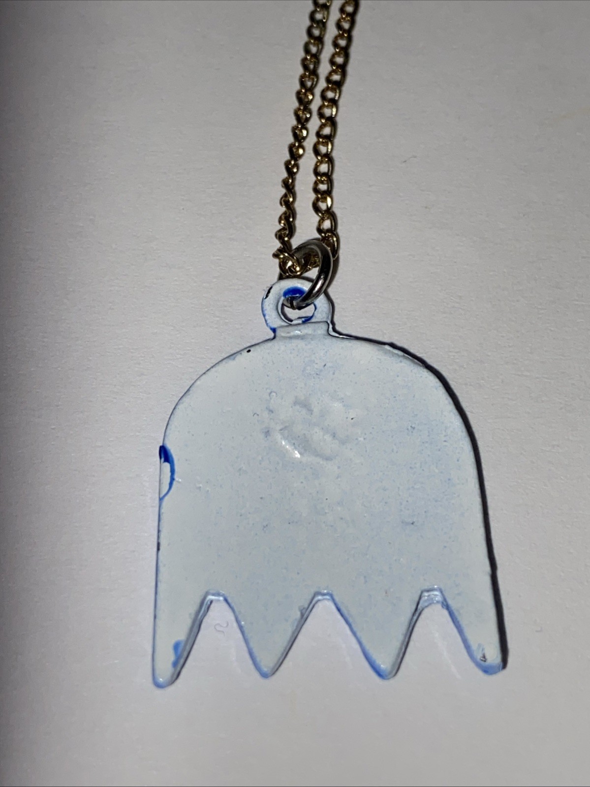 Vintage PAC Man Video Game Blue Ghost Necklace