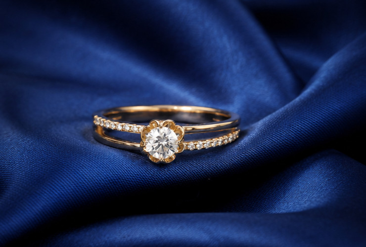 1.0Ct Round Cut Simulated Diamond Solitaire Promise Ring 14K Yellow Gold Plated