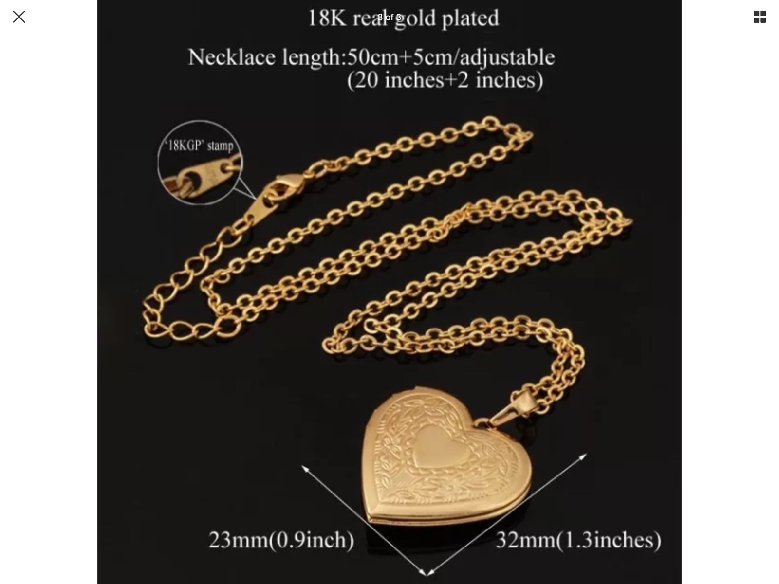 Gold Plated Heart Locket Pendant Necklace Photo 22″ Link Chain
