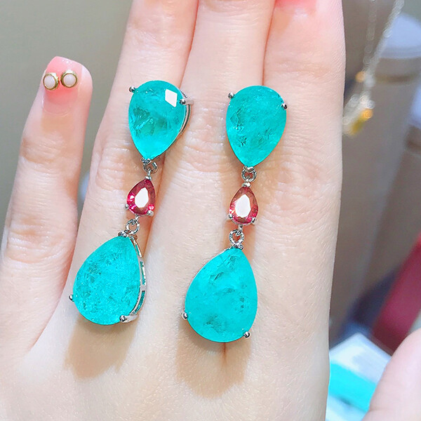 New Charming Women Jewelry Neon Green Tourmaline Gems Silver Dangle Earrings