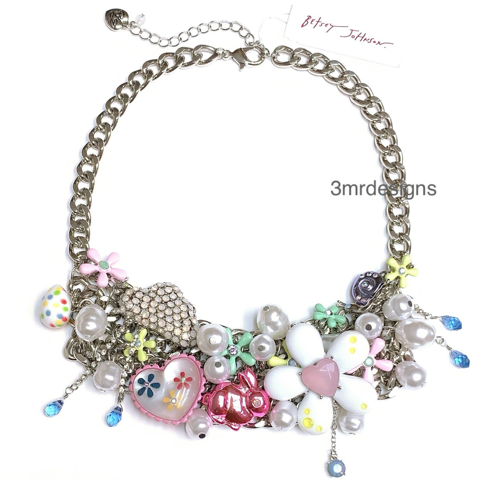 NWT Betsey Johnson SPRING FLING Silver Tone CZ Crystals Earrings & Necklace Set