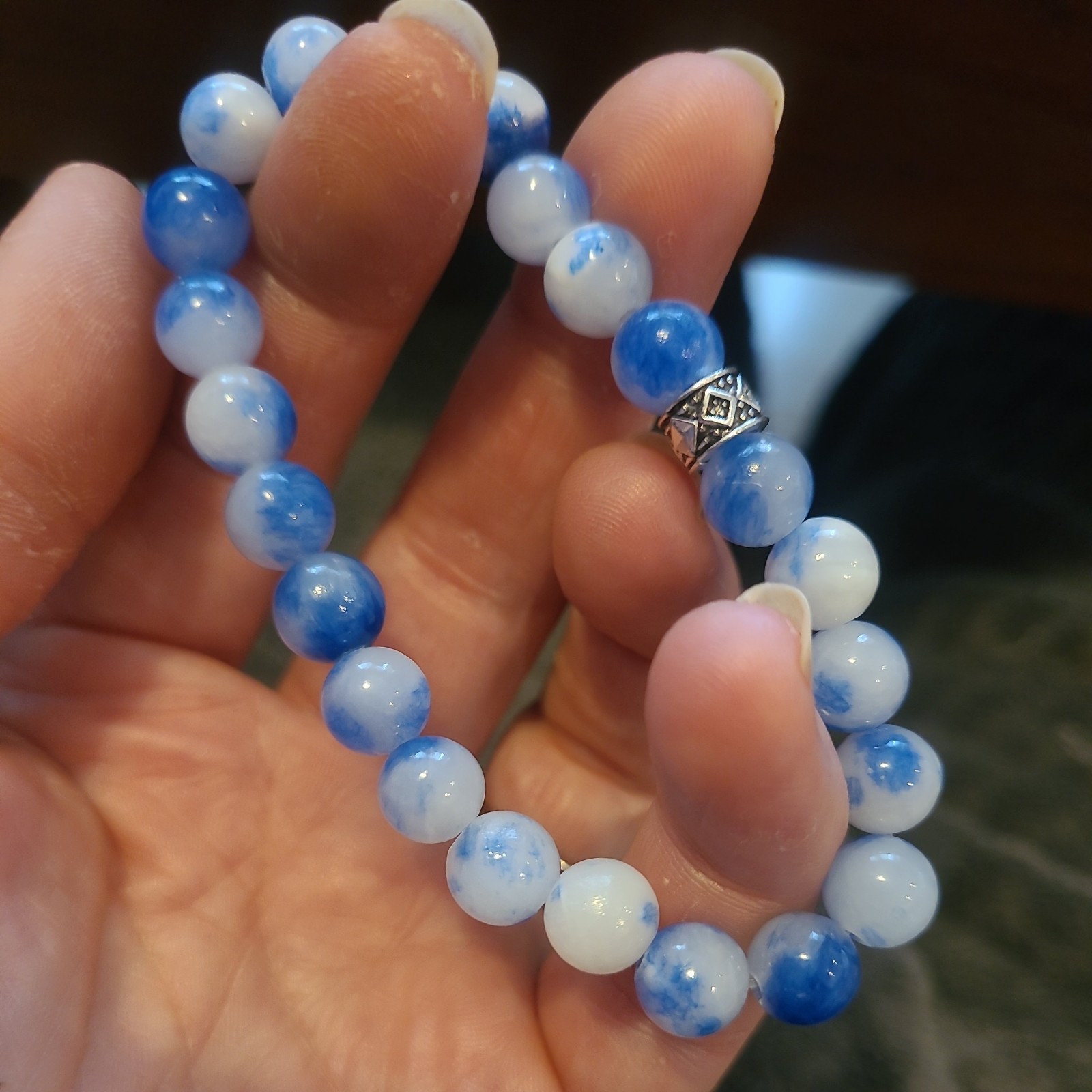 Natural Persian Chalcedony Gemstone Bracelet with Silver Spacer| 8mm Beads