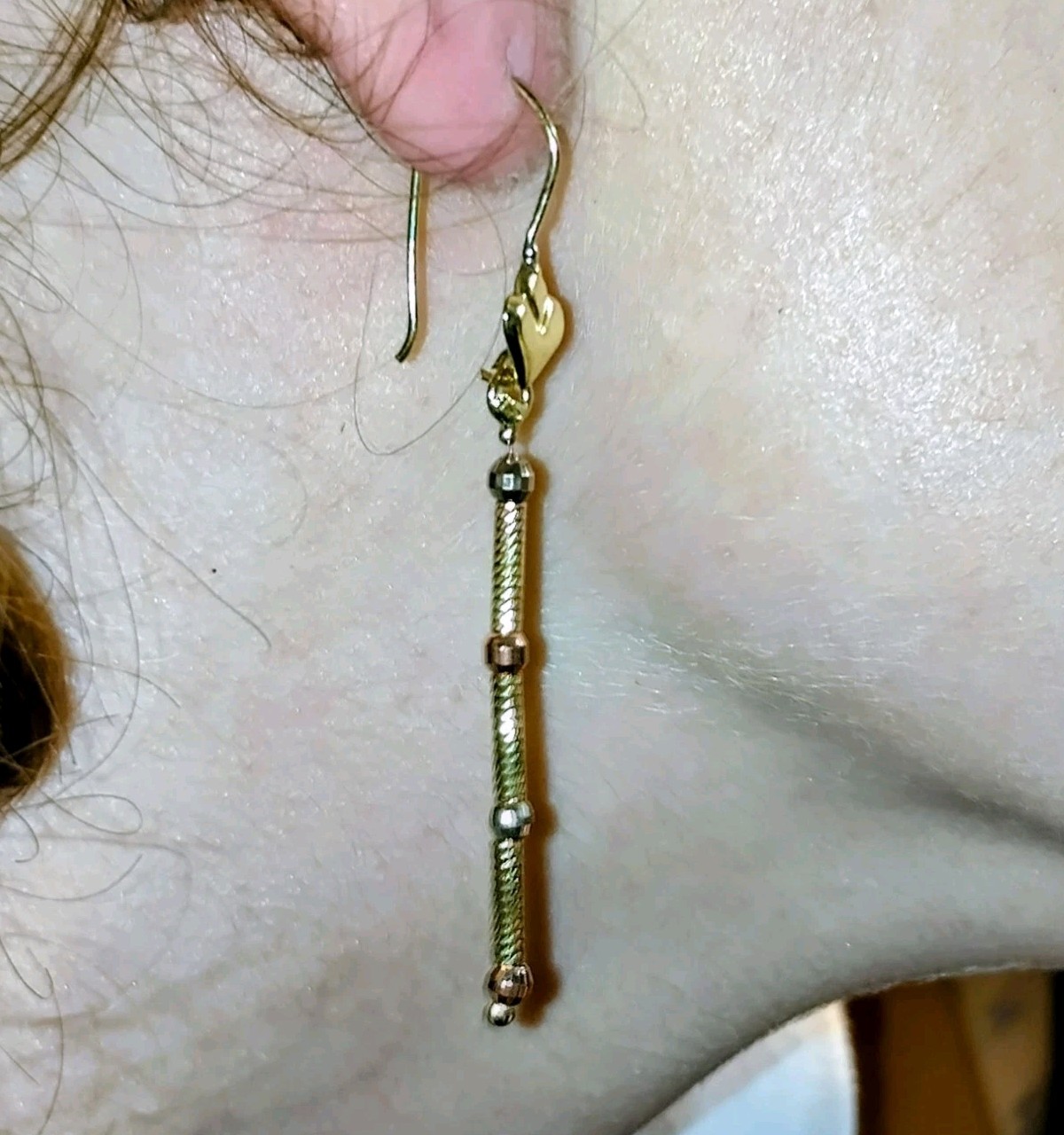 10k Tricolor Earrings 2.25 Inches Long And 2.2 Grams gold