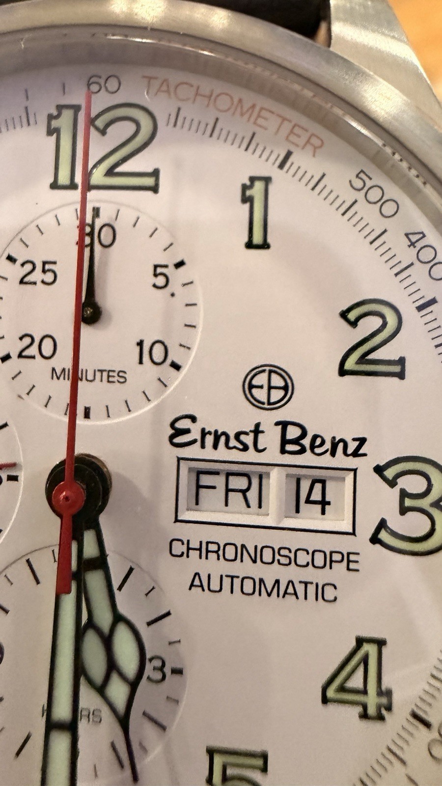 Ernst Benz Chronoscope Automatic Chronograph White Dial Black Leather Strap 43mm