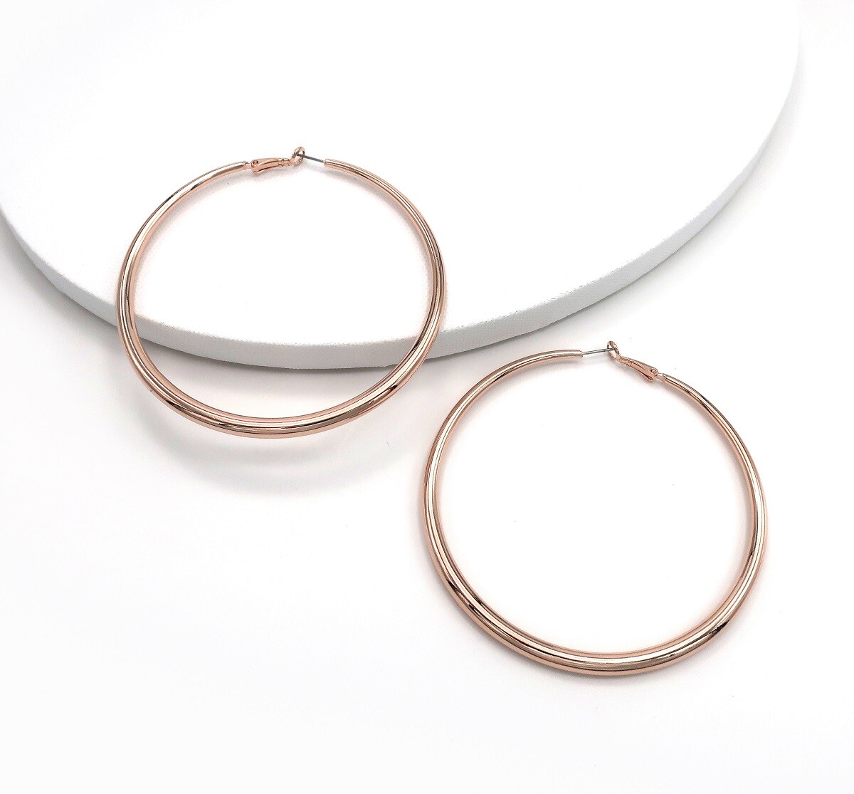 85mm Hollow Hoop Earrings High Quality lever back post 18k Pink Rose Gold Plated