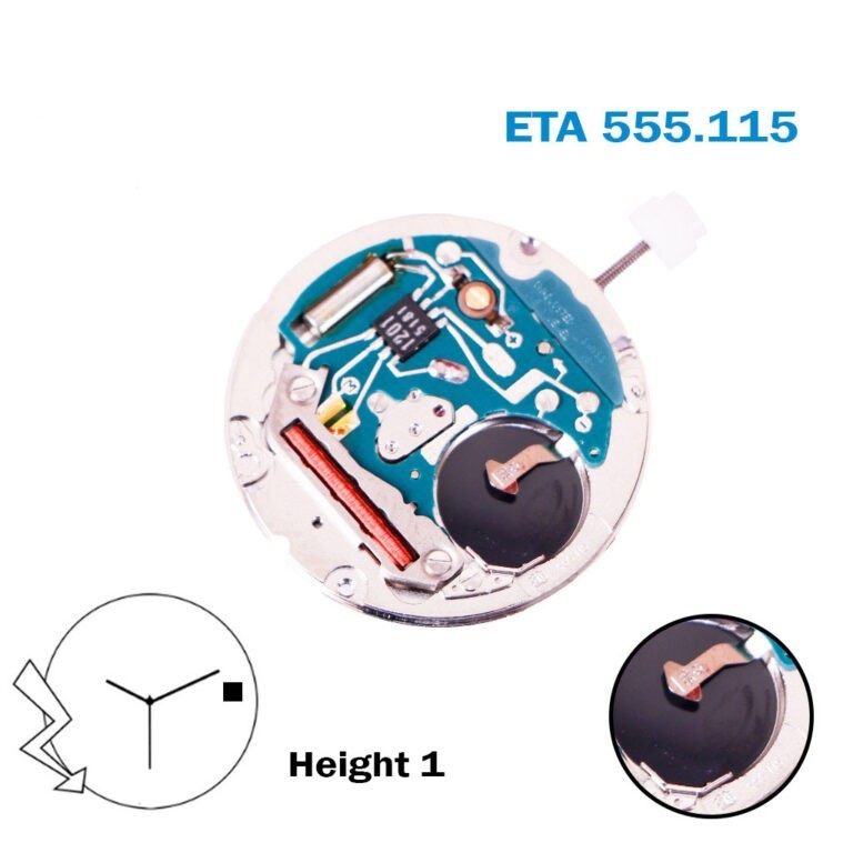 ETA 555.115 SWISS Made Movement-5 Jewels- H:3.91mm-3Hands-White Date Disk at 3.