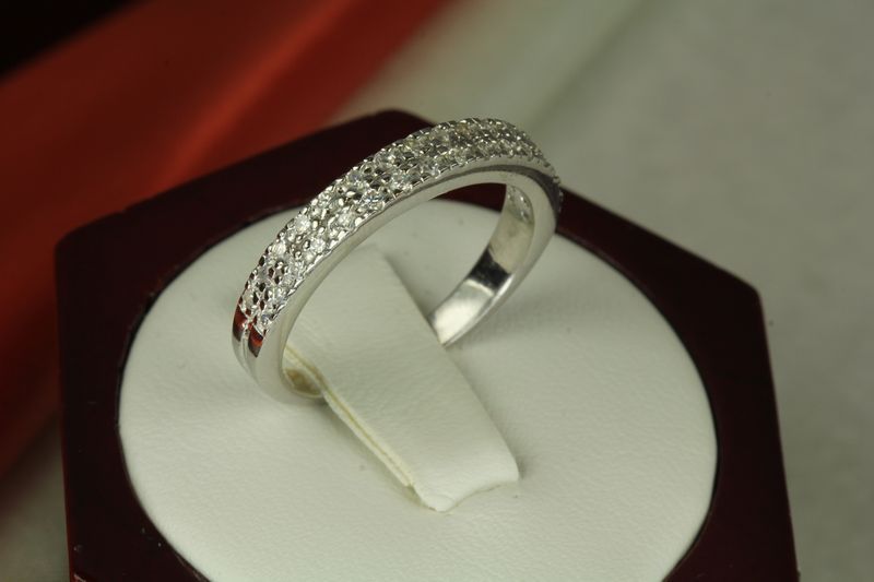 925 Stamped STERLING SILVER 2 ROW CZ PAVE ENGAGEMENT RING CZ ETERNITY BAND RING