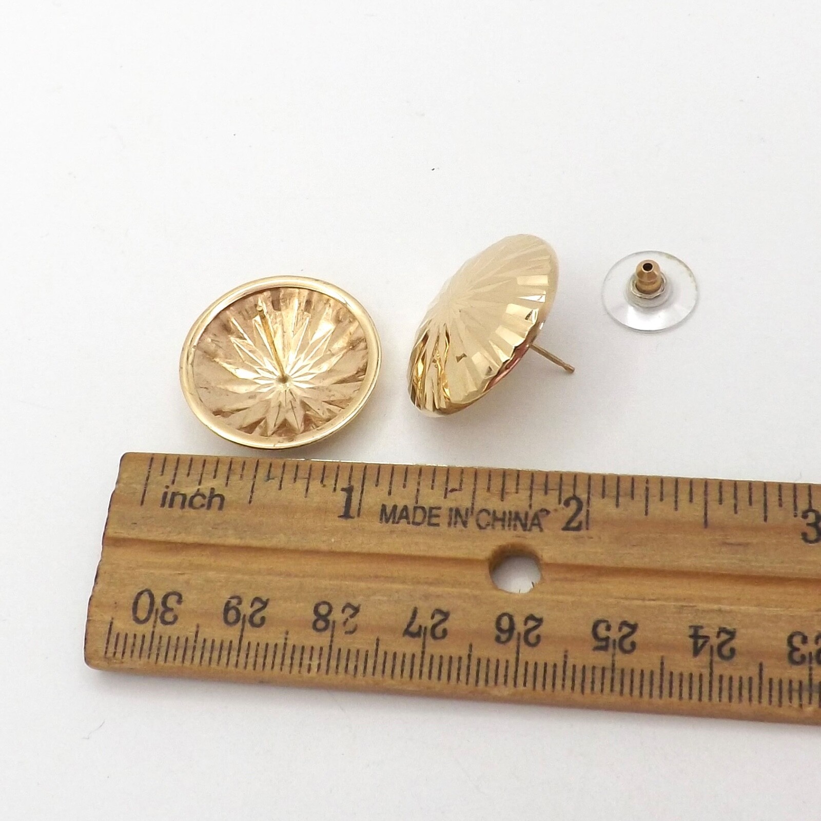 14k Gold Circle Disc Button Earrings Diamond Cut Disco Ball Sparkly