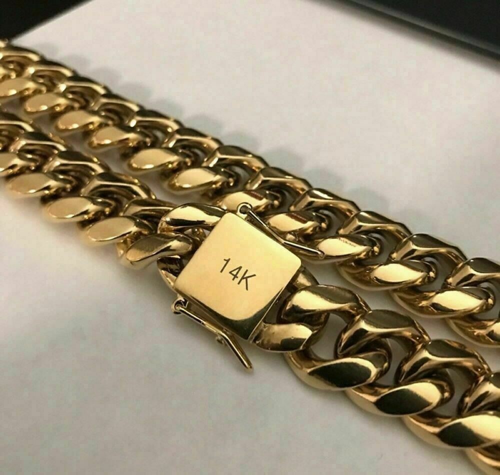 Men’s Miami Cuban Link Bracelet Chain 14K/18K Gold Plated Stainless Steel 4-14MM