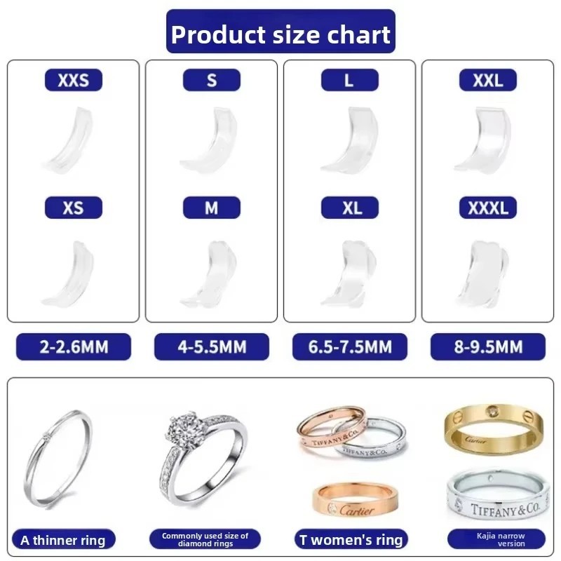 8 Sizes. Clear Silicone Ring Sizer Invisible Adjuster Anti-Loss for Loose Rings.