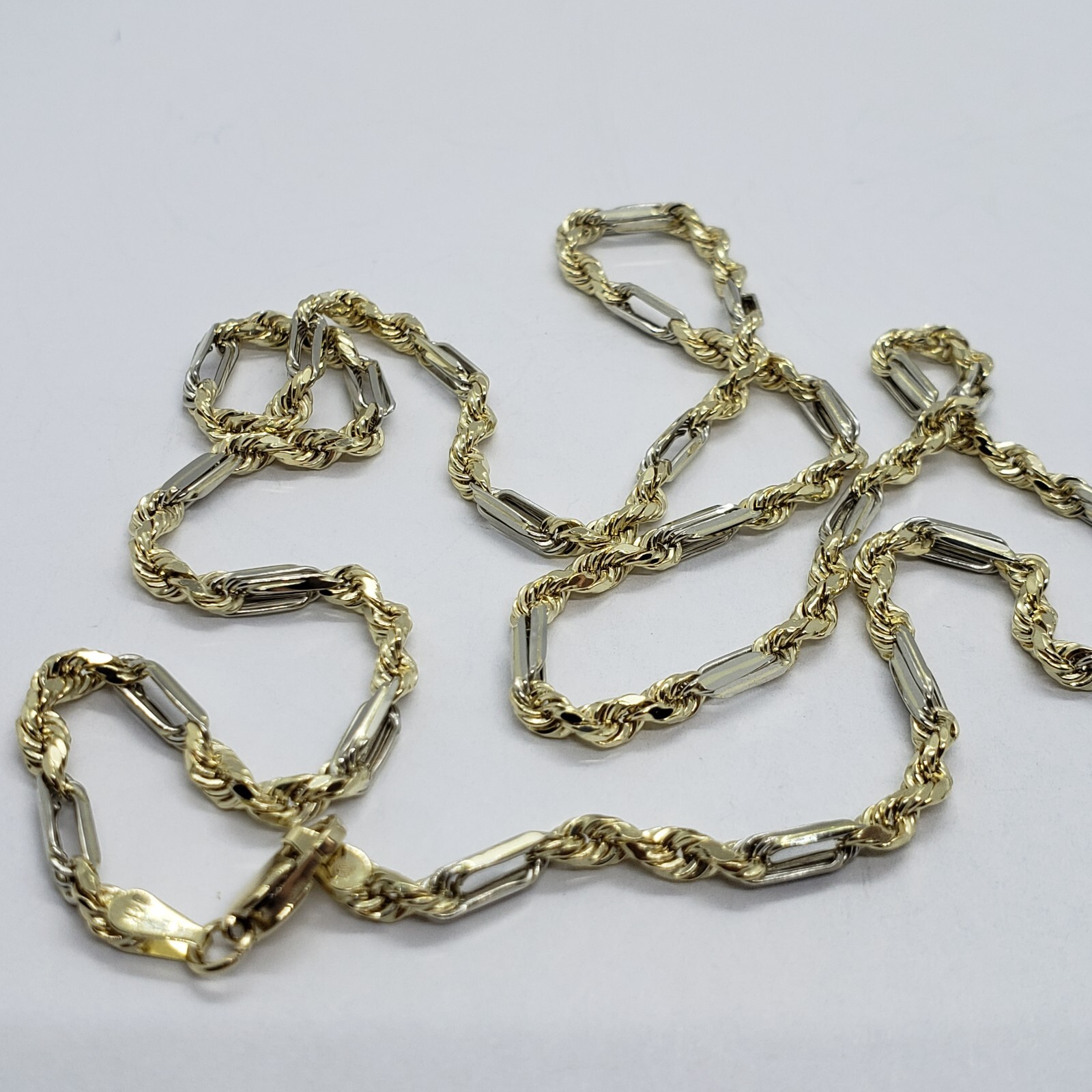 Authentic 14k Real Gold Two Tone Figarope Chain Necklace Lobster 3mm-6mm 18″-30″