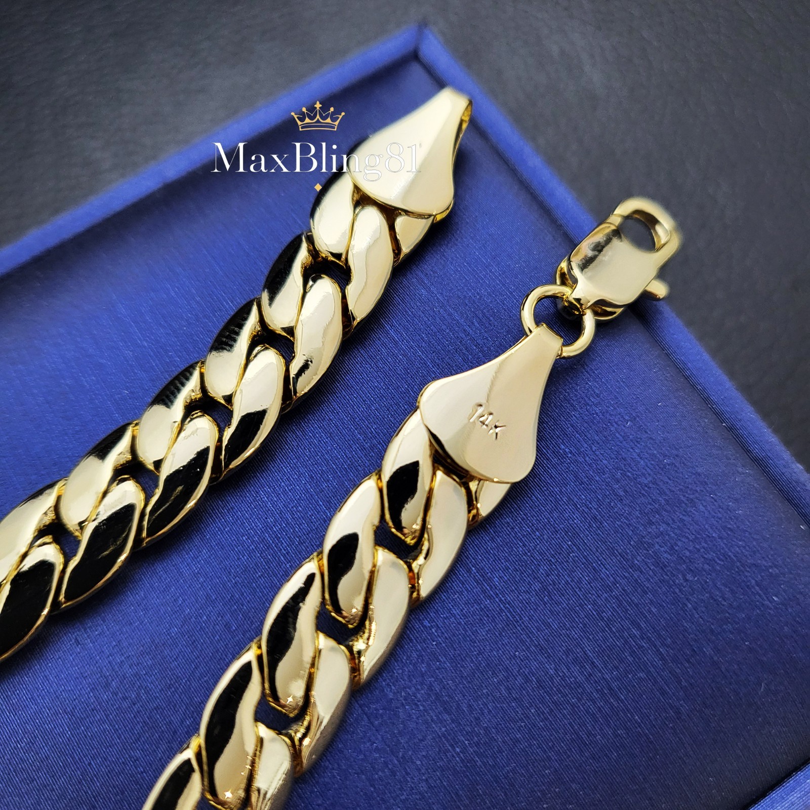 High-End Quality Brass Gold 14K Stamped 10mm 9″ Bracelet Fashion Cuban Chain