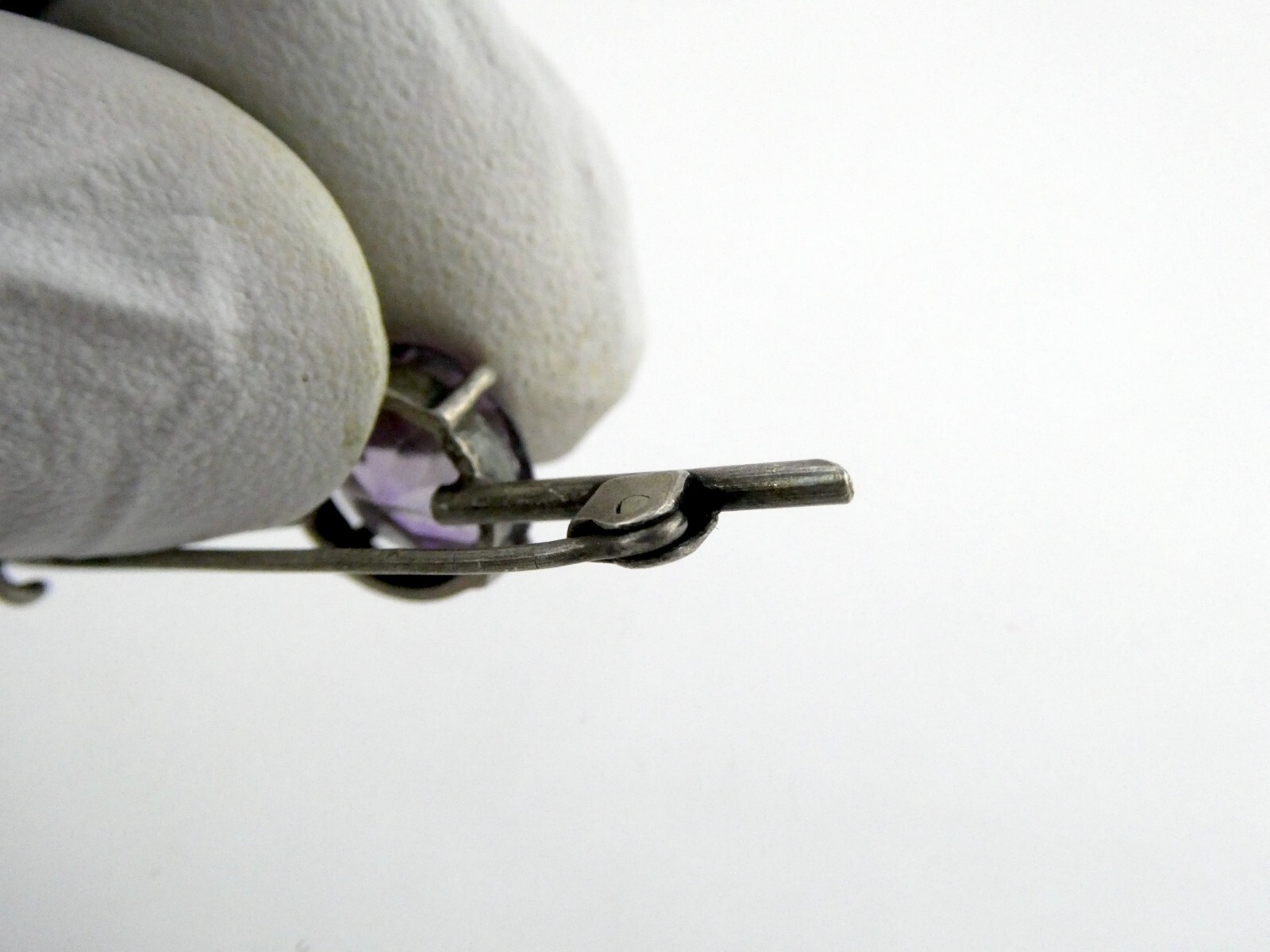 Antique 900 Silver Round Cut Amethyst Pin or Brooch 2 Gram Weight 1.5 Inches