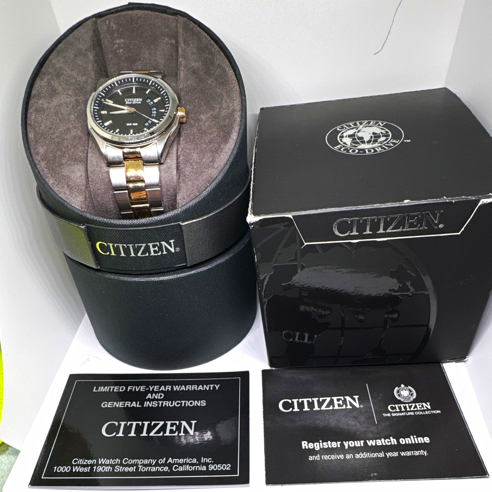 Citizen Eco-Drive Men’s Two-Tone Bracelet Black Dial Quartz Box/Papers