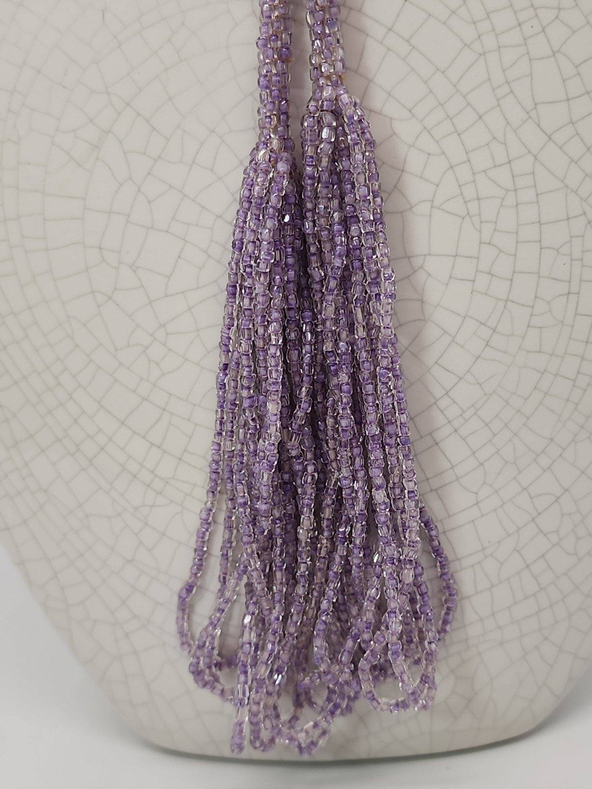 Antique Art Deco Lariat/Sautoir Necklace Micro Lavender Beaded Crochet w/ Tassel