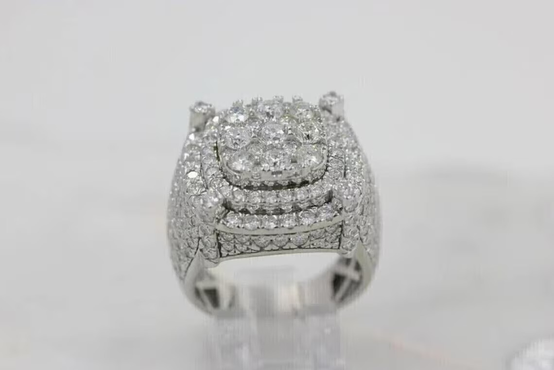 4 CT Round Cut Moissanite Men’s Engagement Ring 14K White Gold Plated For Him