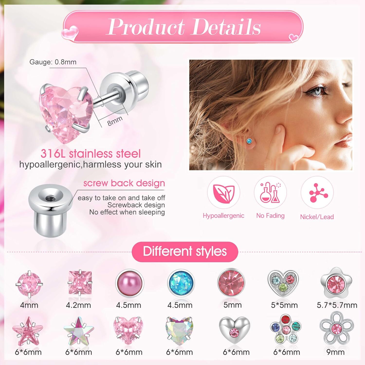 14 Pairs Surgical Steel Earrings Sets Toddler Kids Earrings Screw Back For Women