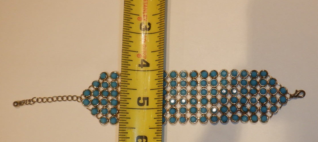 Wide Mesh Panel “Six Row” Cabochon Sizable Bracelet