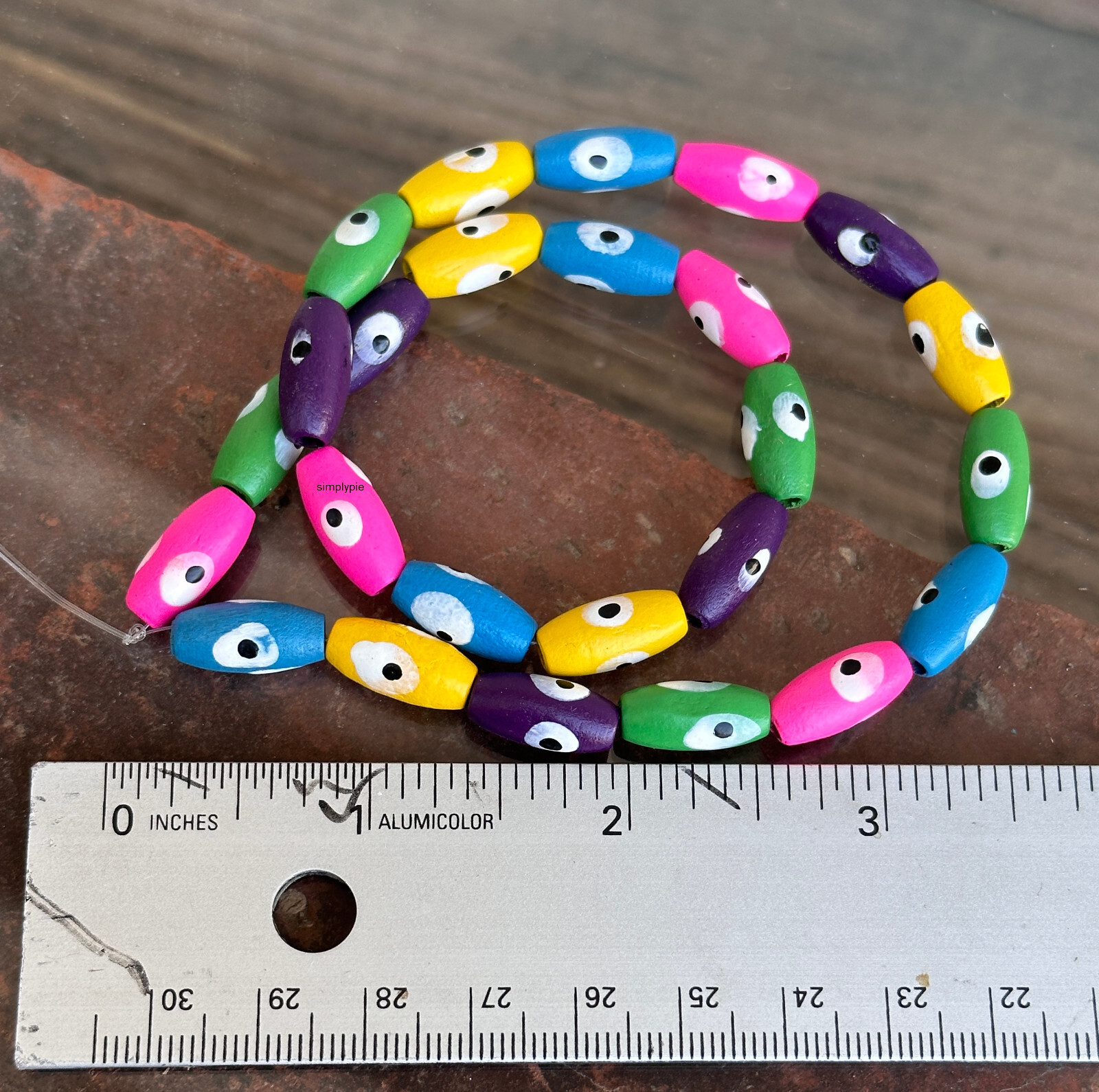 Evil Eye Colorful Oval Wood Beads Strand 25 Large Hole Korean Boxwood