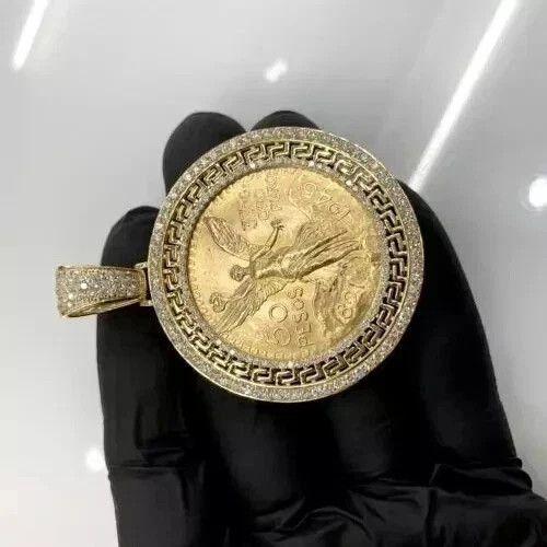2 Ct Round Cut Real Moissanite Medallion Men’s Pendant 14K Yellow Gold Plated