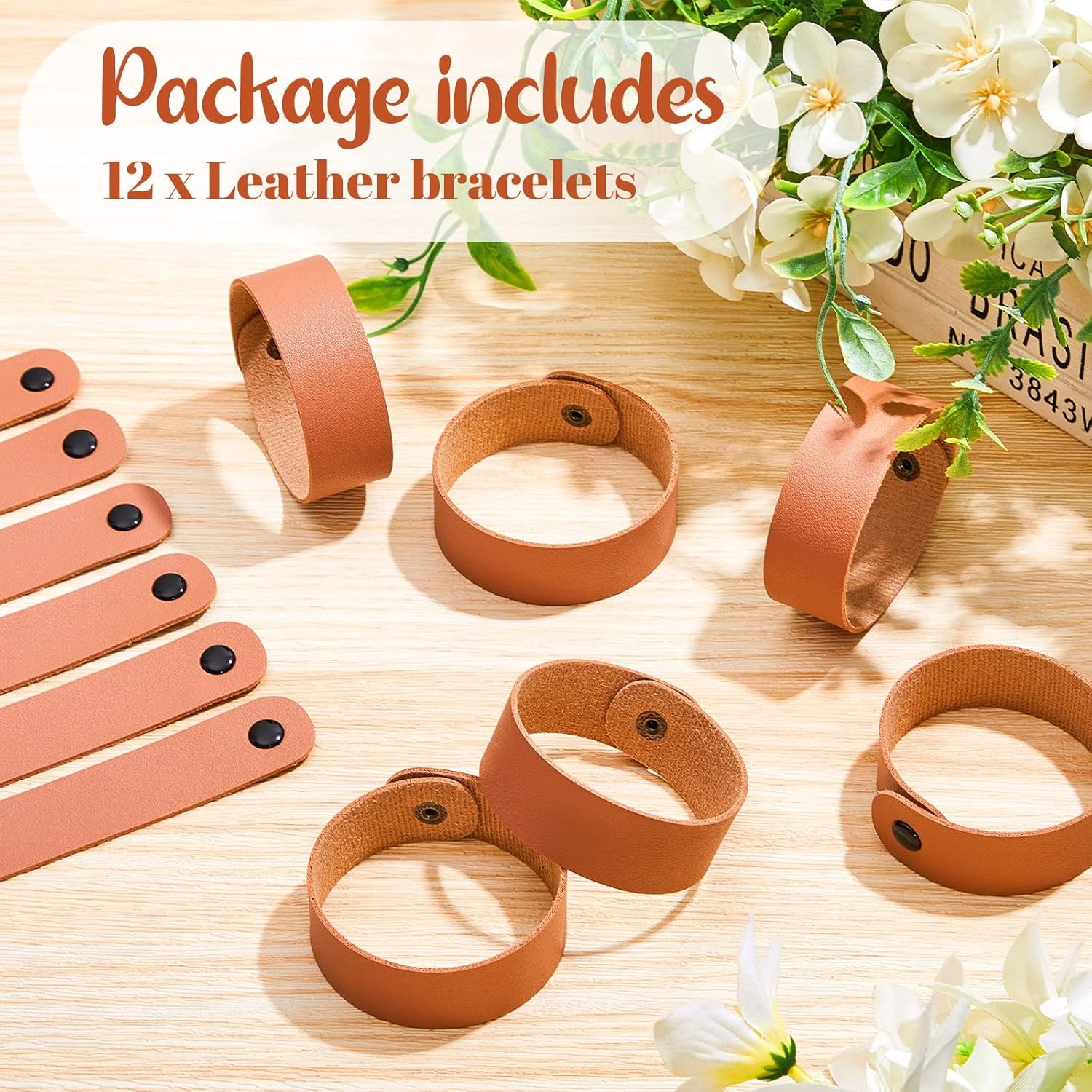 12 Pack Leather Bracelet Blank Leather Snap Bracelets Plain Craft Wristband 8.66