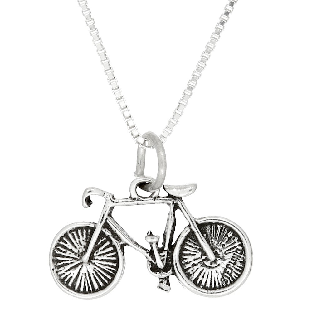 Sterling Silver Double Sided Bicycle Bike Charm with Box Chain Necklace