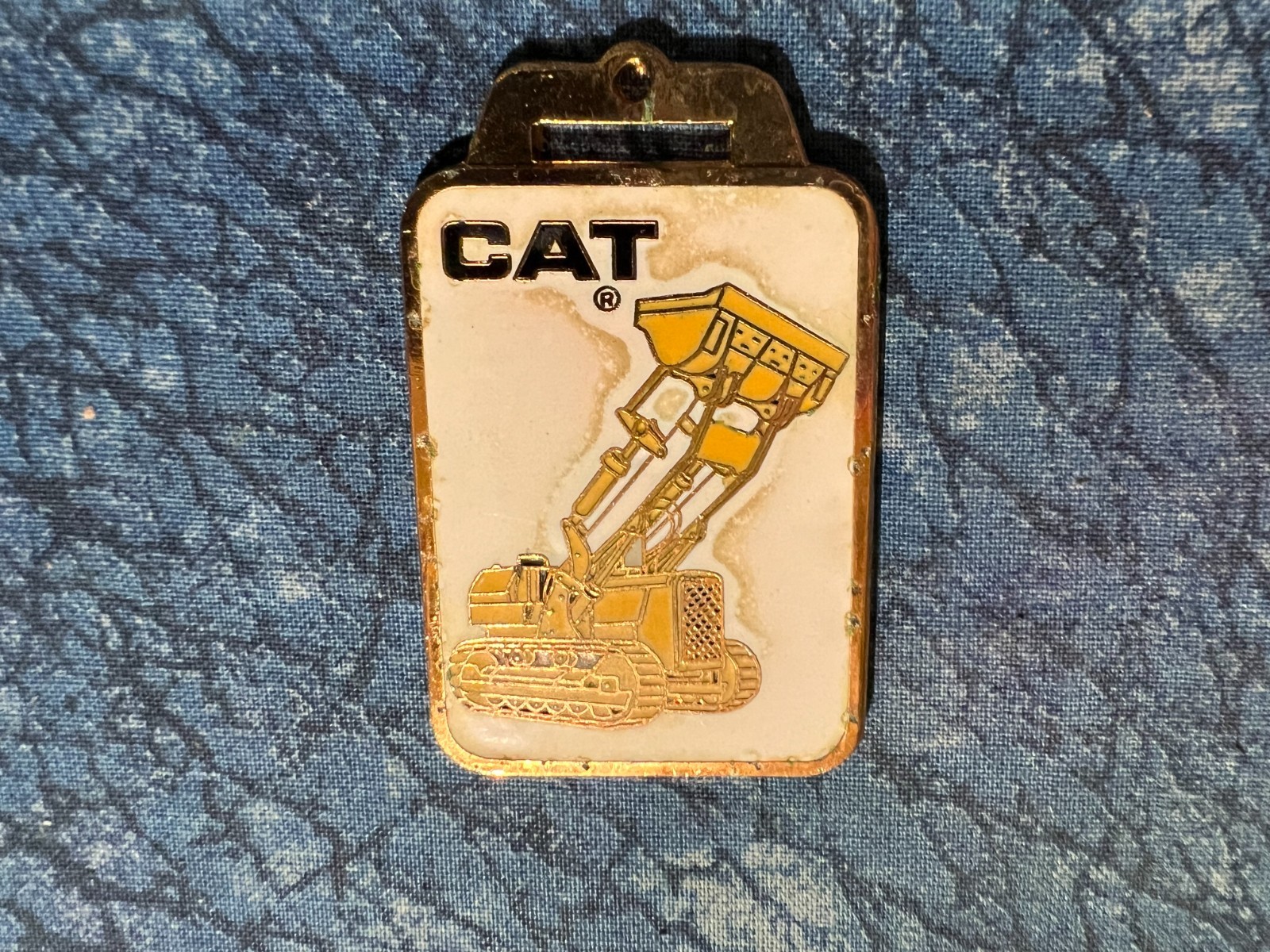 Yellow , White and Black, Cat- Caterpillar large loader raised Watch Fob