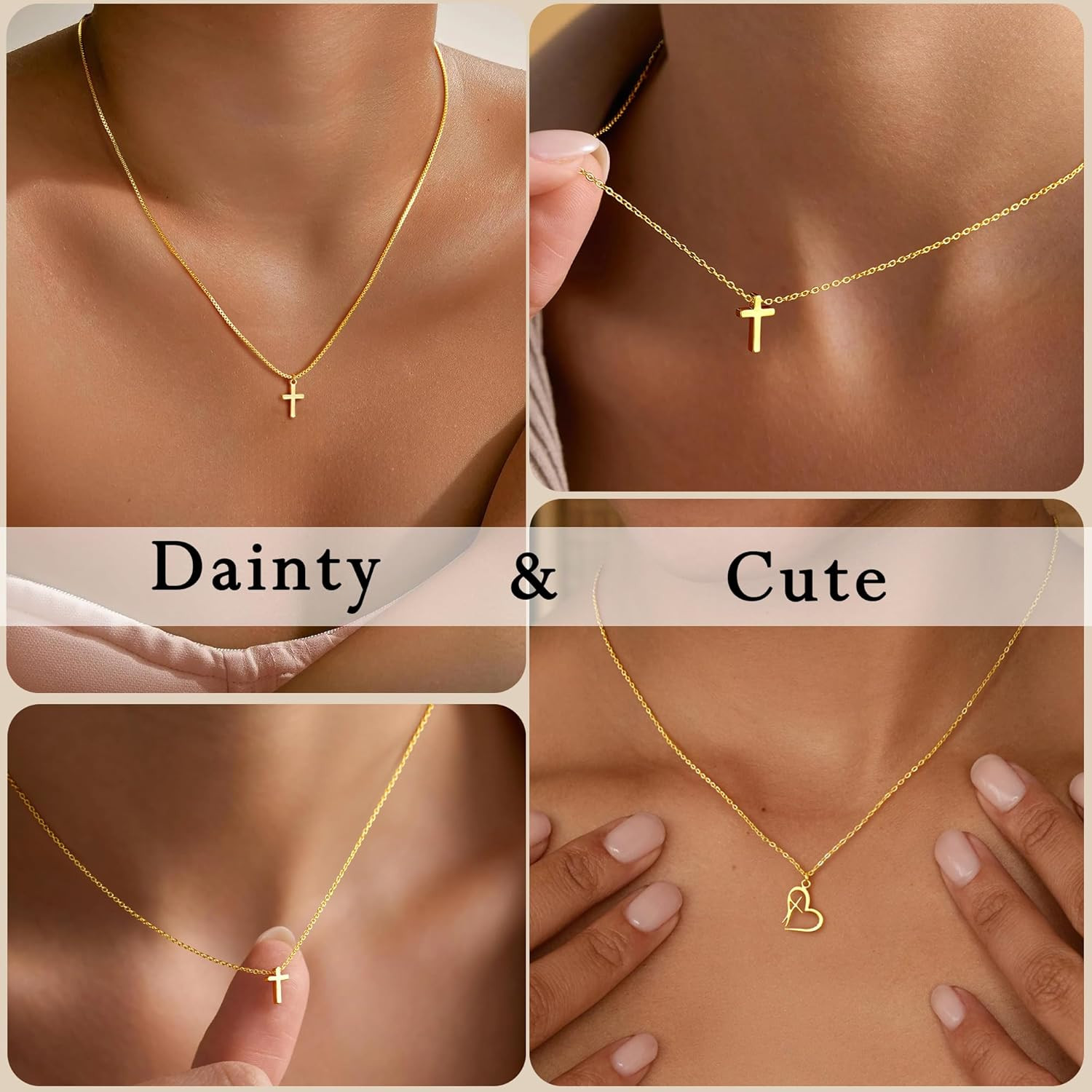 Cross Necklace for Women Teen Girls Kids,14K-Gold-Plated Necklaces | Dainty Cros