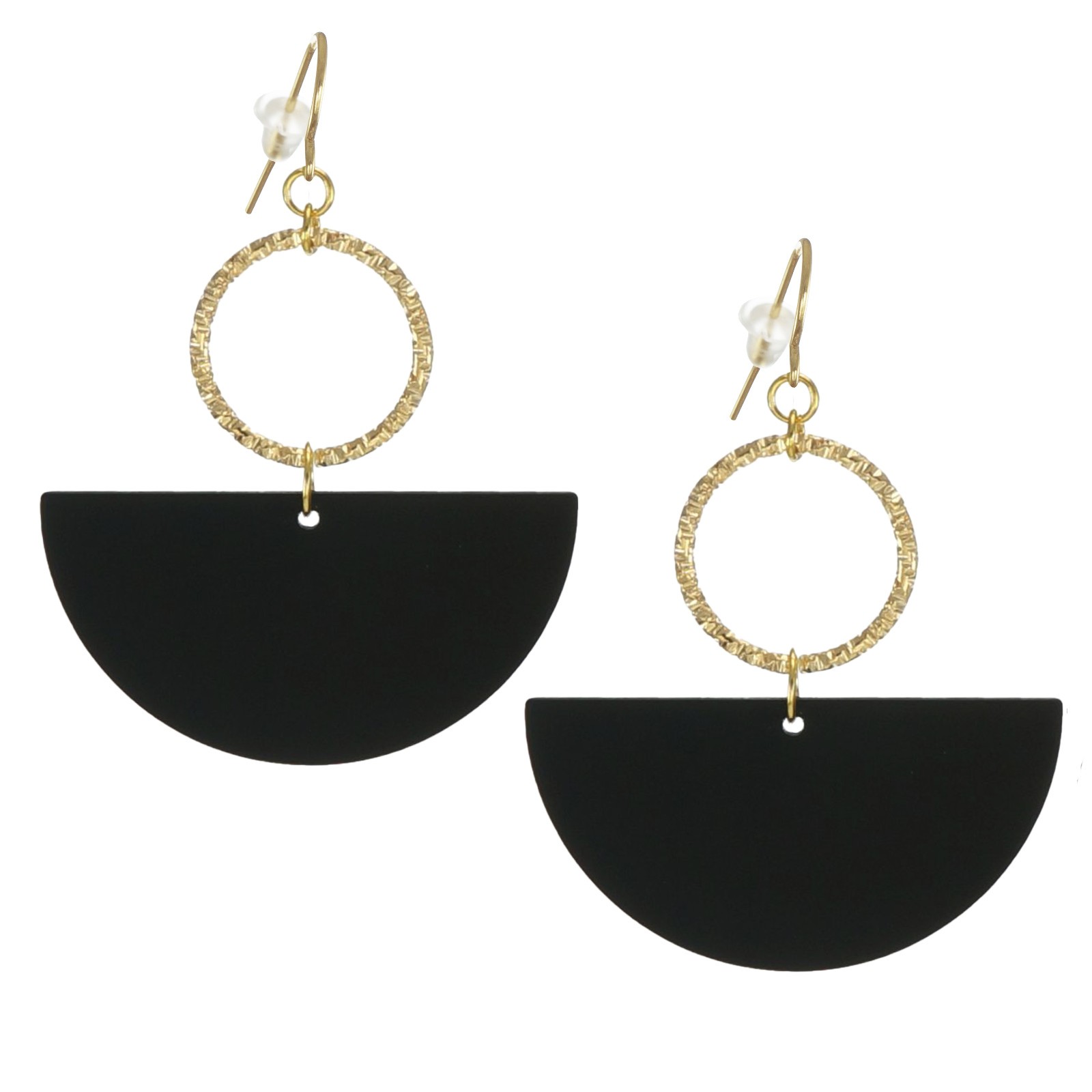 Gold or Silver & Black Acrylic Boho Statement Earrings Hypoallergenic Ear Wires