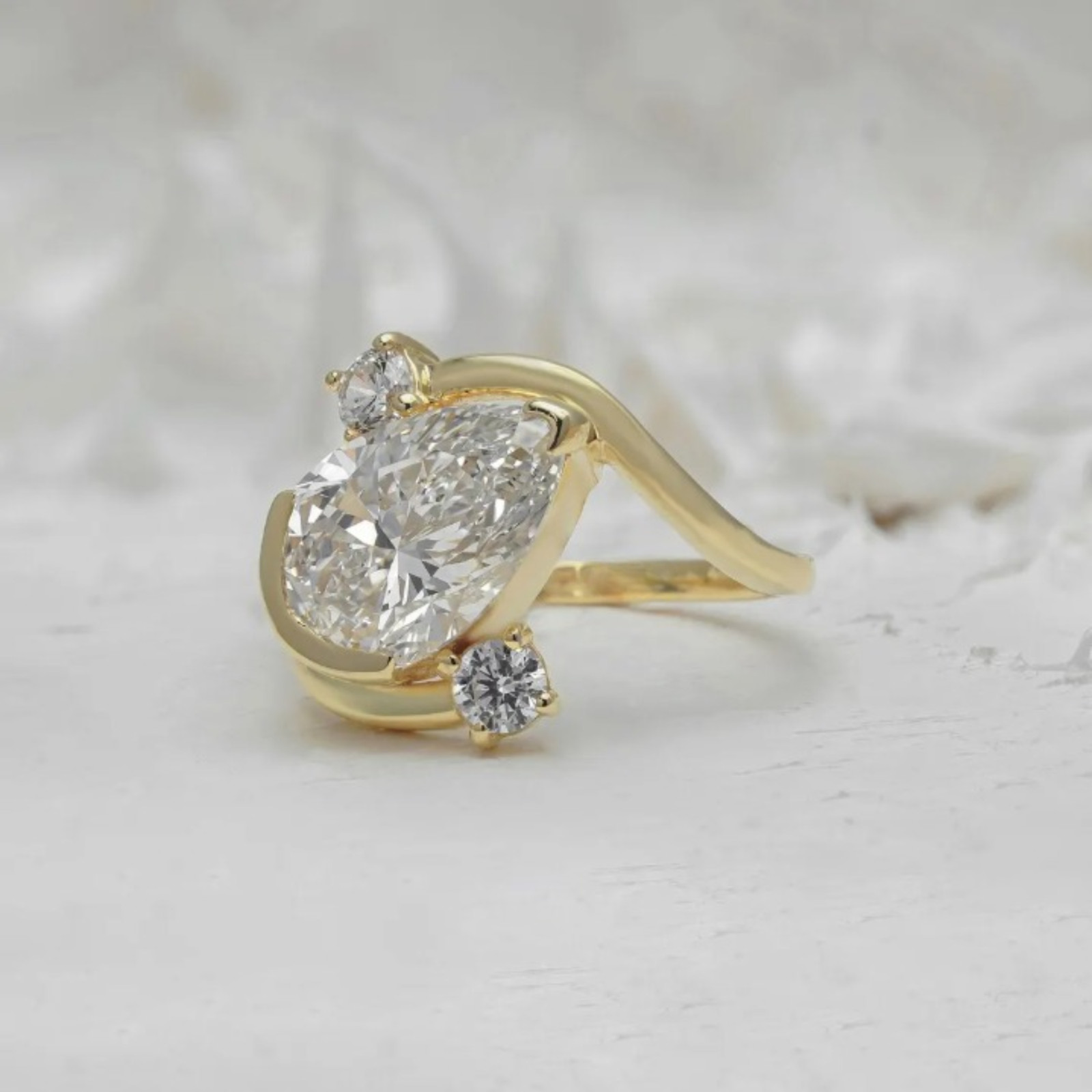 3 Carat Pear Cut Lab Grown Diamond Engagement Ring | 14k Yellow Gold VVS VS