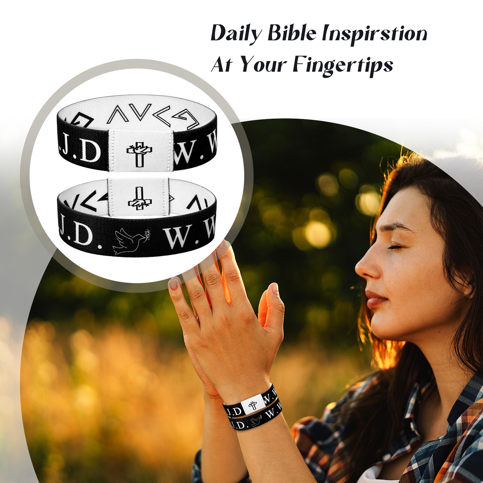 2pcs WWJD NFC Elastic Woven Bible Verse Bracelet Inspirational Christian Gift
