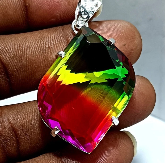 Multi-Color Loose Natural 50 Ct Tourmaline Pendant 925 Solid Silver Gemstone