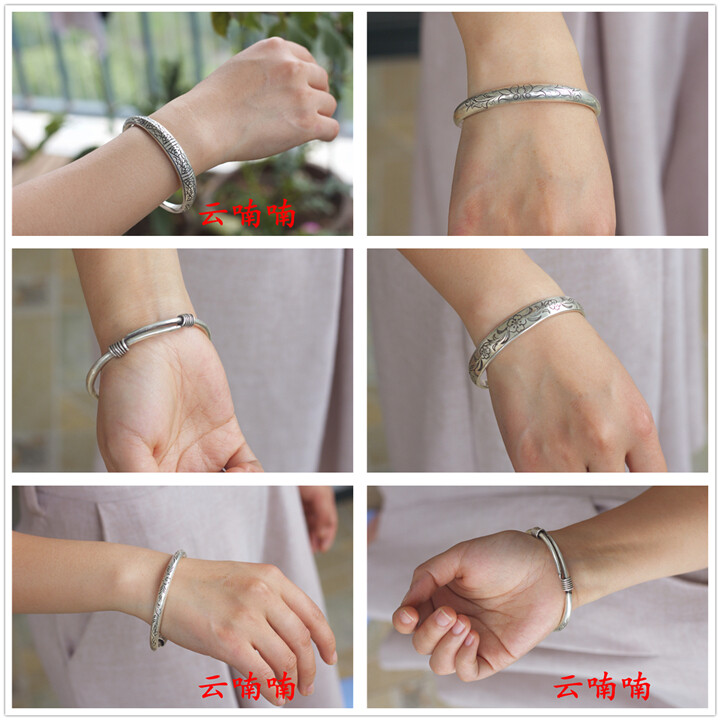 National wind literary retro folk Chinese handmade Miao silver bracelet 1piece