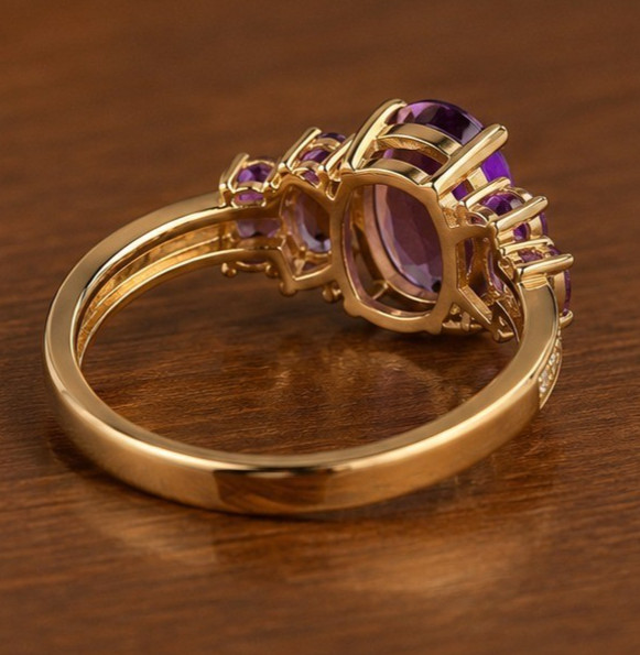 4Ct Oval Purple Amethyst Mossanite Diamond Engageme Ring 14K Yellow Gold Plated