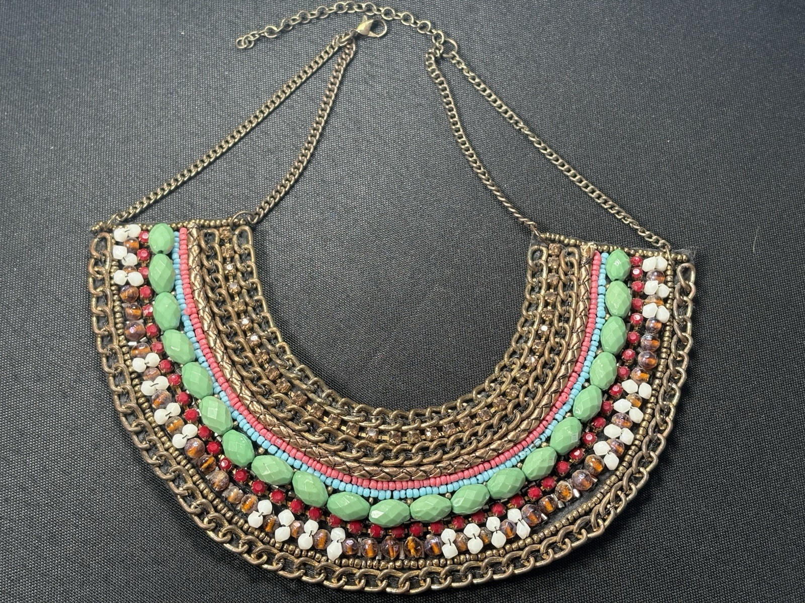 Wonderful Egyptian Cleopatra Collar Necklace Multicolor Beaded Variable Length
