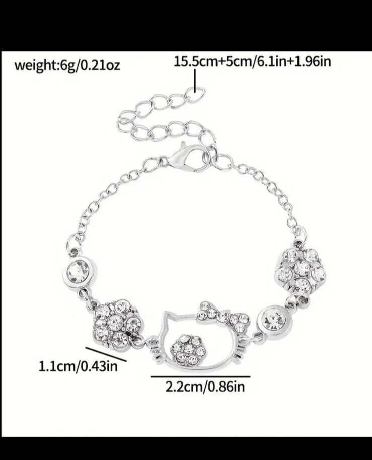 Sanrio Hello Kitty Pendant Bracelet, Cat And Flowers Design