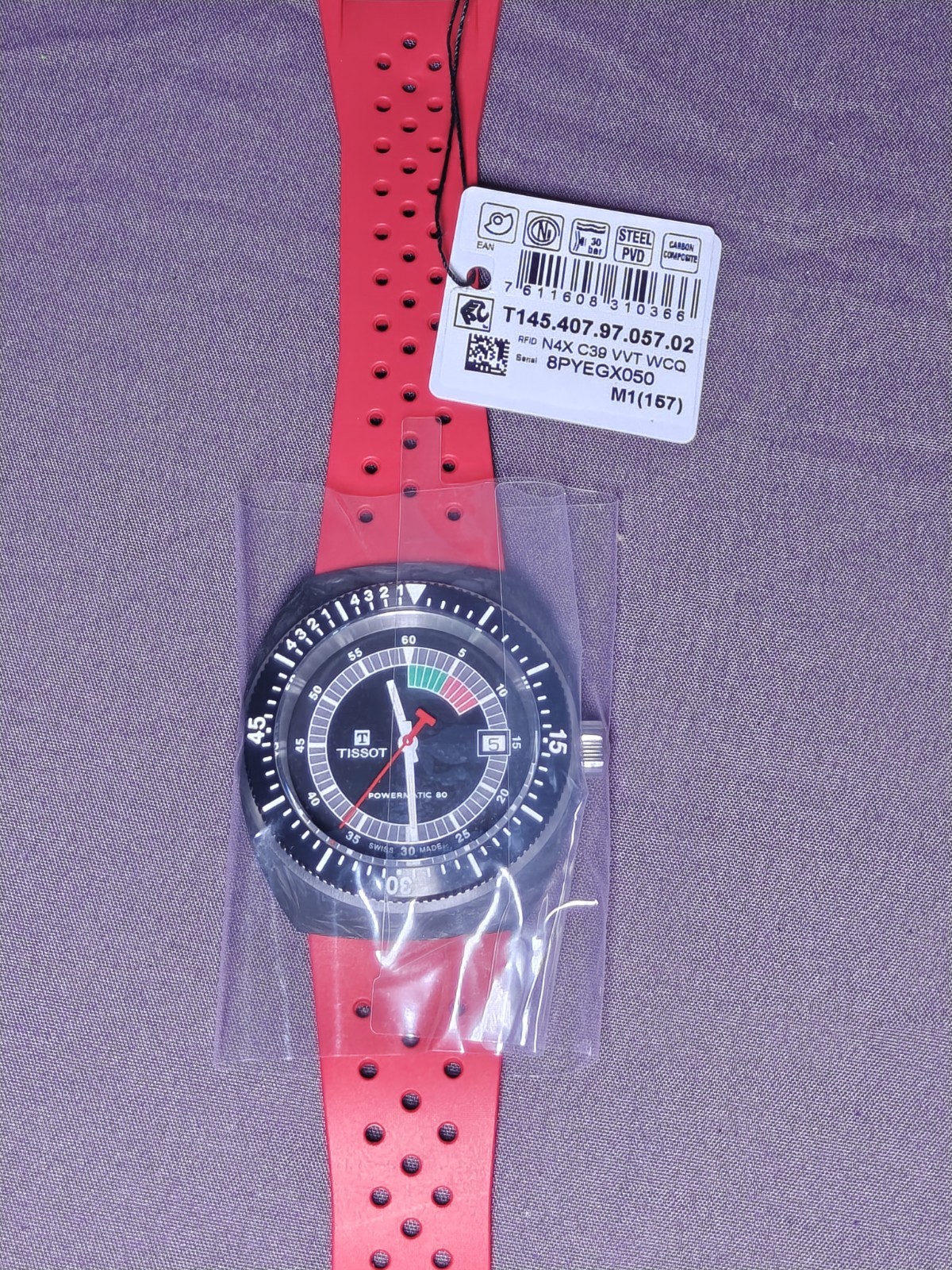 Tissot Sideral S Powermatic 80 Red Rubber Strap Watch
