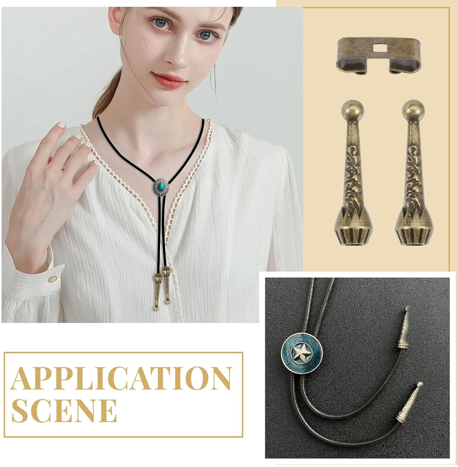 36Pcs Bolo Tie Findings Kit with 24Pcs Bolo Tie Tips Replacement End Caps and 12