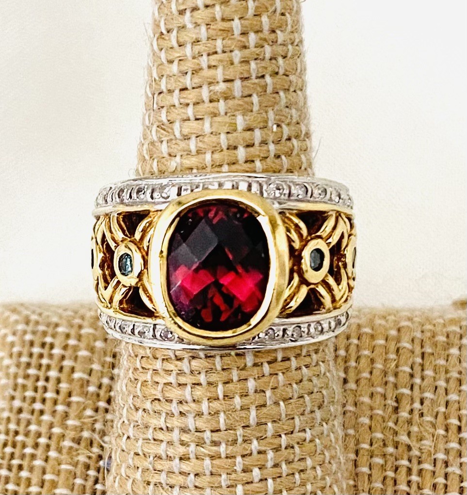 Michael Valitutti NH Vintage 18K Rhodolite Garnet & Diamond Ring-Sz 7- 16.20 Gms