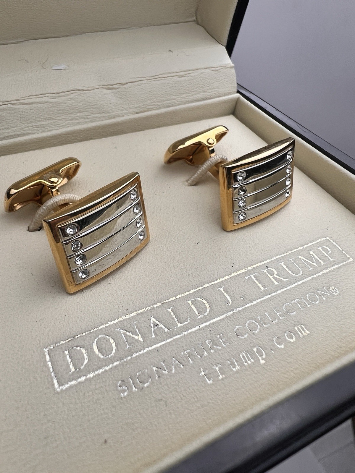Donald Trump Signature Collection Banded Gold/Silver-Tone Face CZ Cufflinks